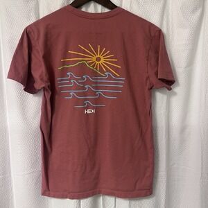 ALOHA TEE HE   i T-Shirt Maroon Short Sleeve Hawaii Mountain Sun Paradise Med EC